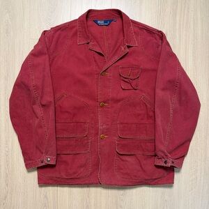 80s Polo Ralph Lauren Canvas Buttonup Barn Coat Jacket Mens Large Dark Red